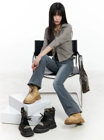 Plaid 3/4 Sleeve Shirt IM523