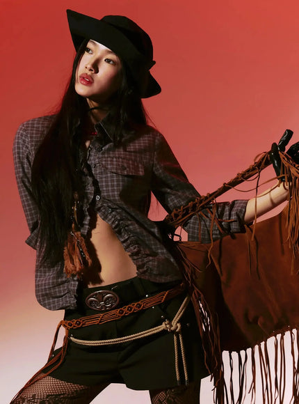 Stylish Check Ruffled Blouse IM530