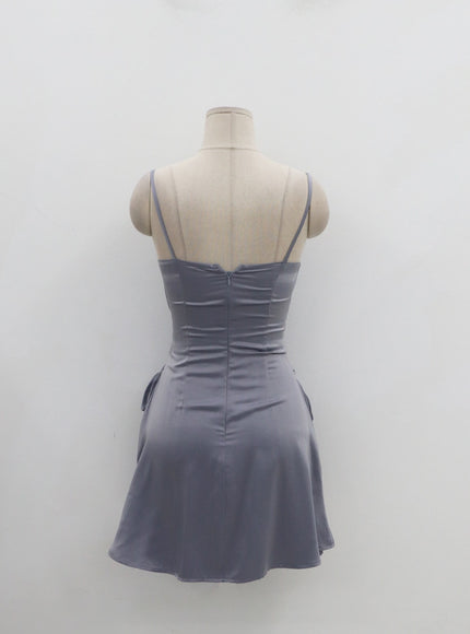 Silky Satin Cross Waist Tie Thin Strap Mini Dress IO27