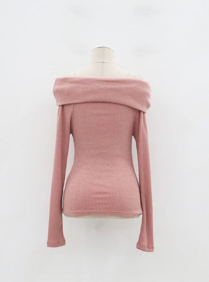 Ribbed Knit Off-Shoulder Top IJ318