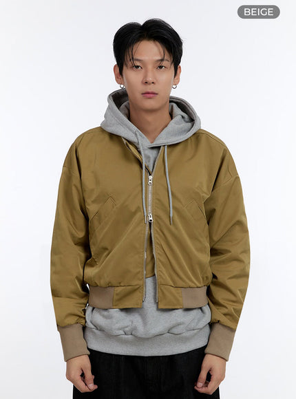 mens-double-zip-up-jacket-io428 / Beige