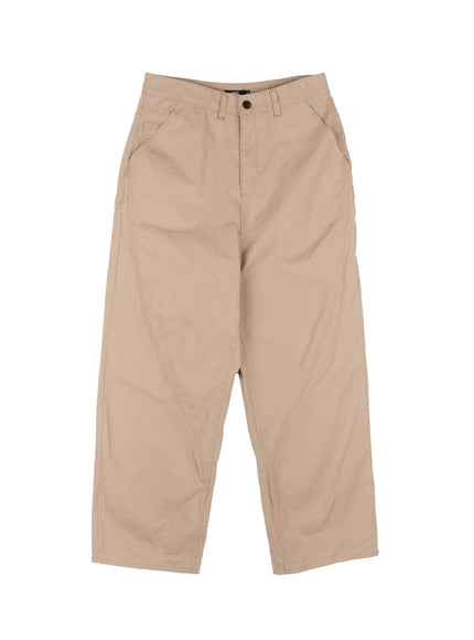 mens-curved-seam-wide-cotton-pants-il511 / Beige