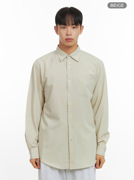 mens-classic-collar-buttoned-shirt-io420 / Beige