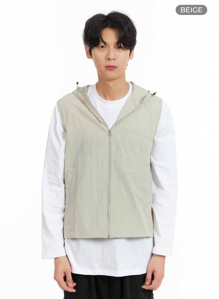 mens-nylon-contrasting-hoodie-jacket-ia401 / Beige