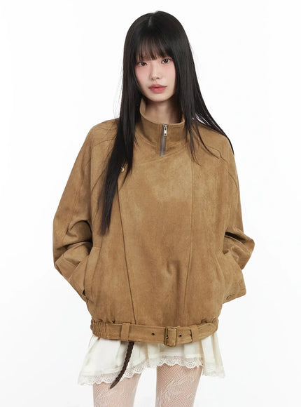 trendy-suede-belted-jacket-im523 / Beige