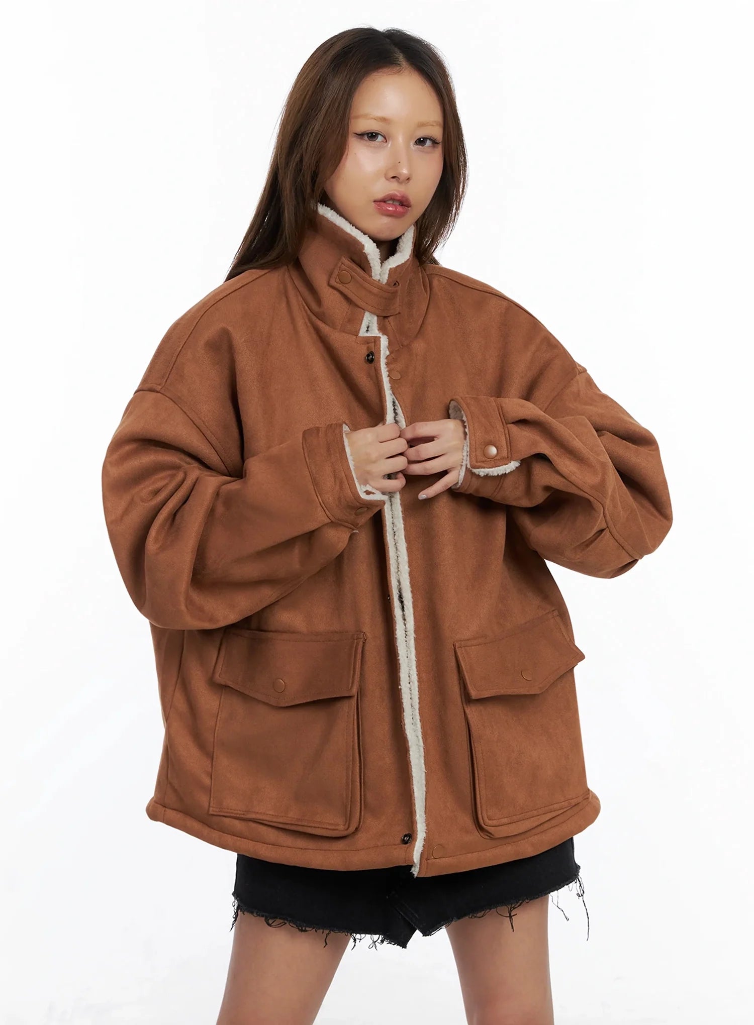Oversized Suede Shearling Jacket IN528