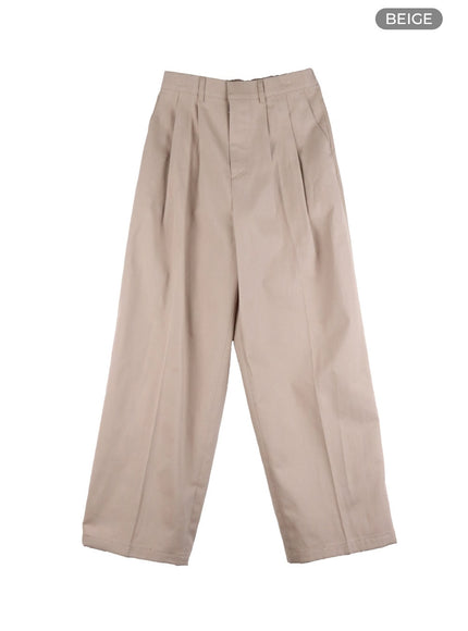 mens-pintuck-cotton-wide-fit-pants-iy431 / Beige