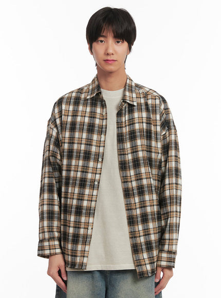 mens-checkered-collared-shirt-ia511 / Beige