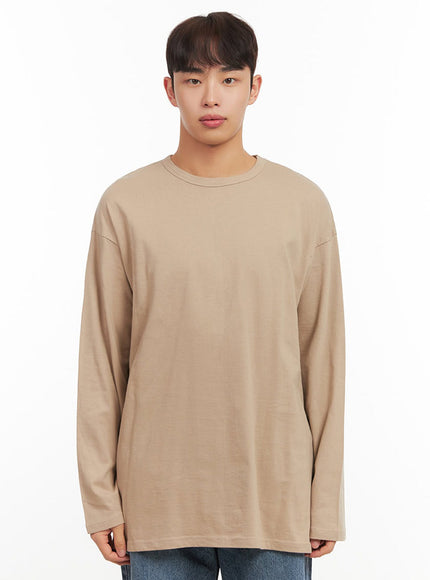 mens-essential-oversized-long-sleeve-t-shirt-if517 / Beige