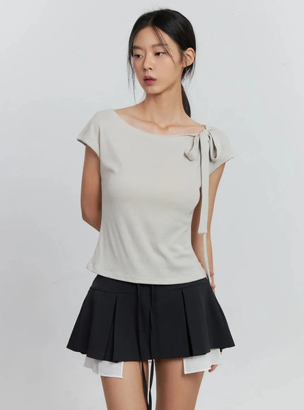cap-sleeve-bow-tie-top-is516 / Beige