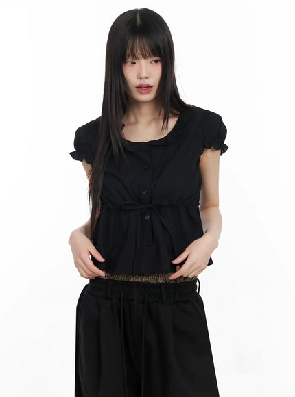Ribbon Short Sleeve Blouse IM530