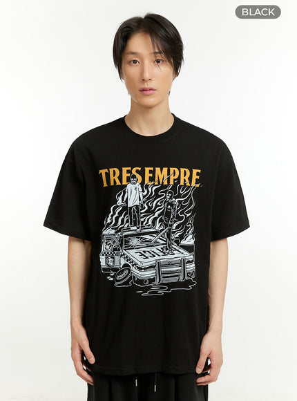 mens-lettering-cotton-t-shirt-il418 / Black