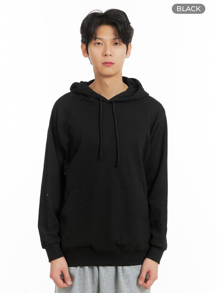 mens-cozy-solid-cotton-hoodie-ia401 / Black