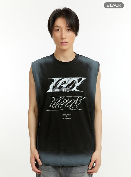 mens-cotton-graphic-sleeveless-t-shirt-il418 / Black