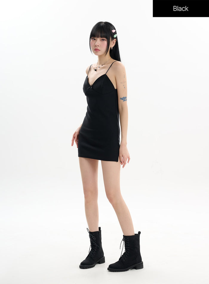 ribbon-front-cami-dress-if413 / Black