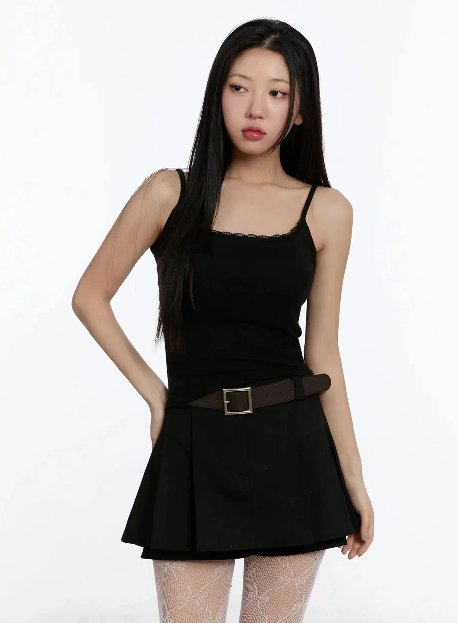 lace-trim-square-neck-cami-top-im513 / Black