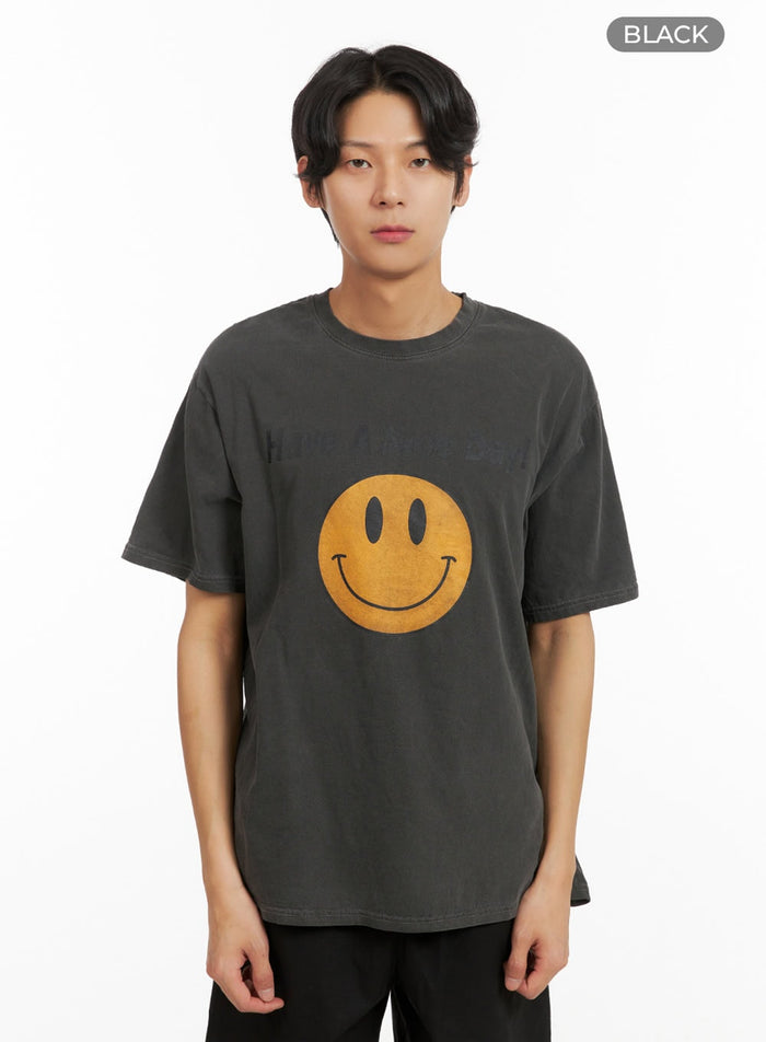 mens-smile-graphic-lettering-t-shirt-iy416 / Black