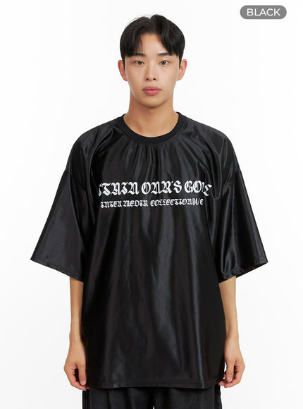 mens-metallic-lettering-t-shirt-iu412 / Black