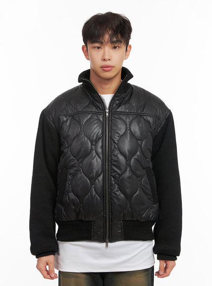 mens-knit-sleeve-quilted-bomber-jacket-id427 / Black