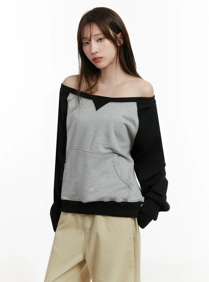 off-shoulder-raglan-sweatshirt-ij521 / Black