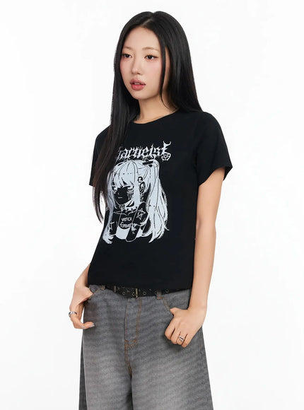 anime-print-graphic-t-shirt-ca513 / Black