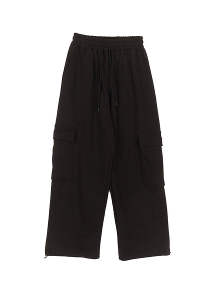 mens-cargo-pocket-wide-fit-sweatpants-im517 / Black