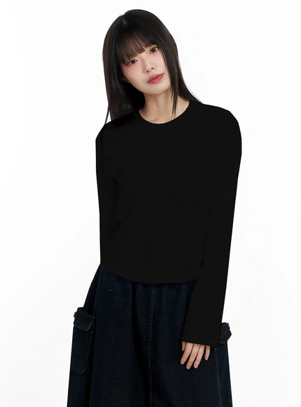 ruffled-point-long-sleeve-top-im530 / Black