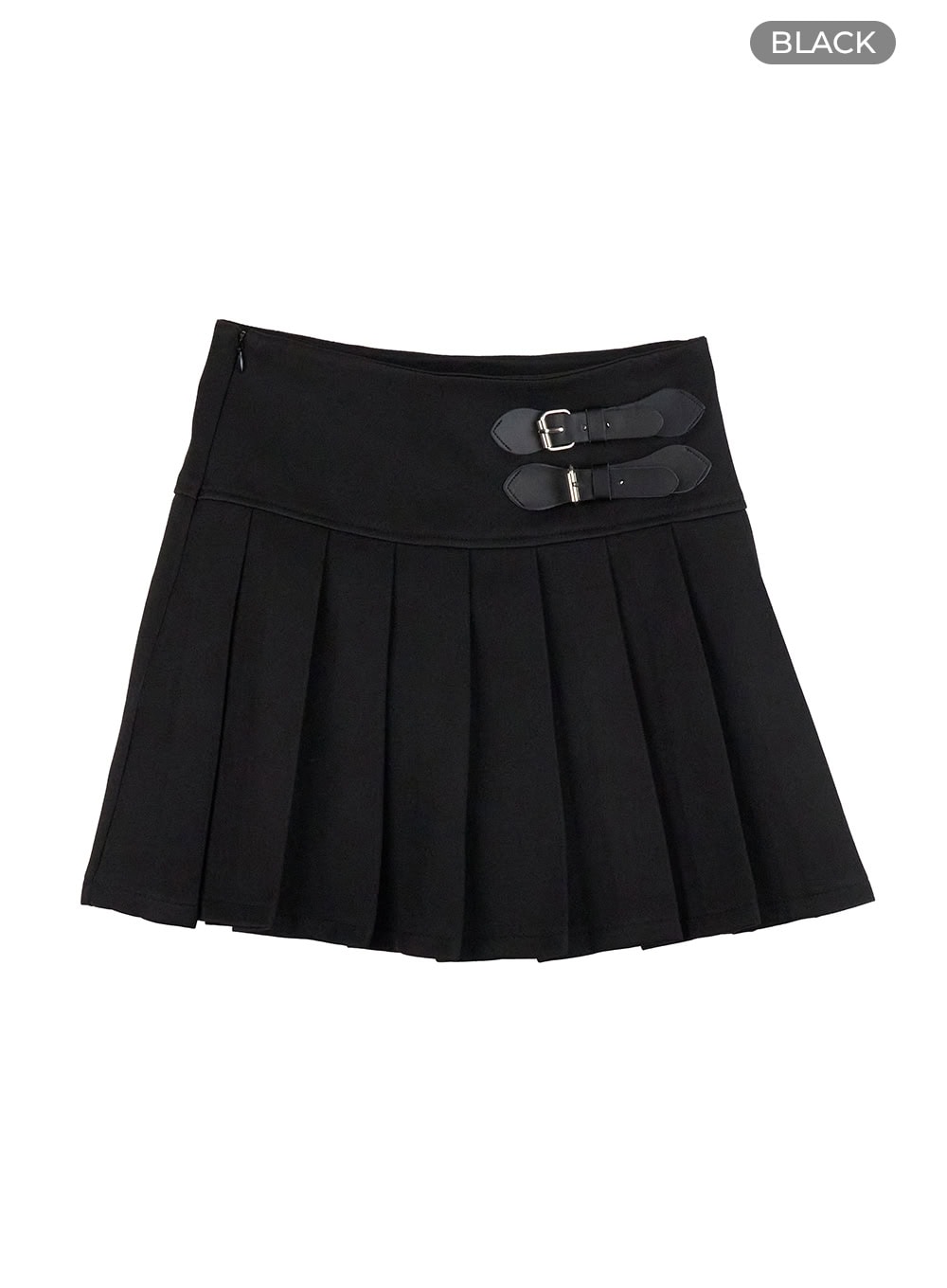 buckle-pleated-mini-skirt-is402 / Black