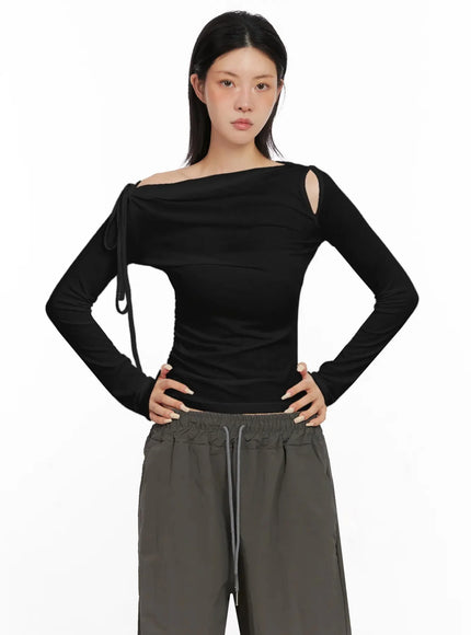 Asymmetric Cut-Out Long Sleeve Top IS515