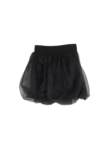 sheer-cloud-bubble-mini-skirt-iy513 / Black
