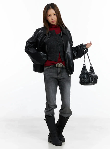 oversized-faux-leather-jacket-in528 / Black