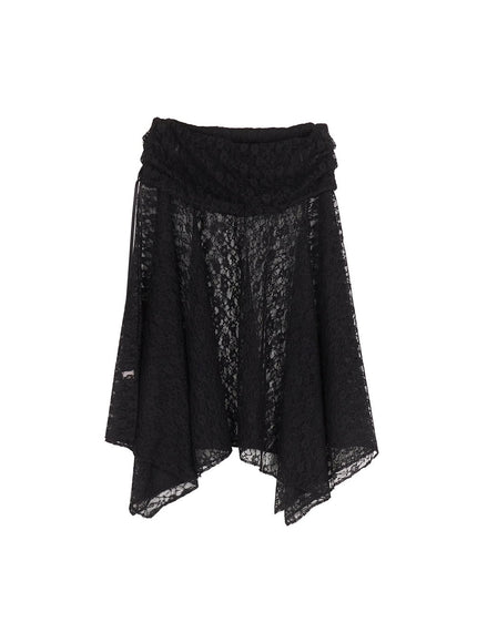 lace-flare-handkerchief-midi-skirt-iy502 / Black
