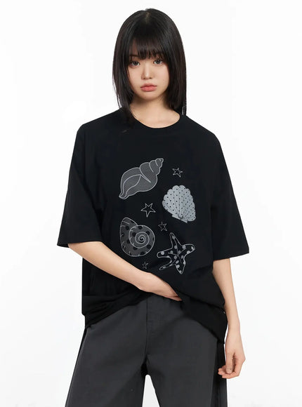 seashell-graphic-oversized-t-shirt-ia523 / Black
