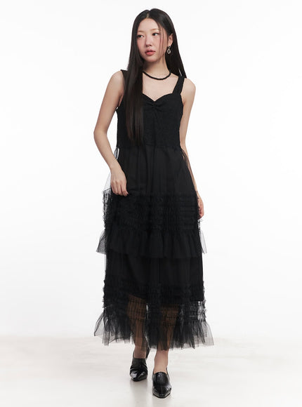 sweetheart-ruffle-lace-maxi-dress-im528 / Black