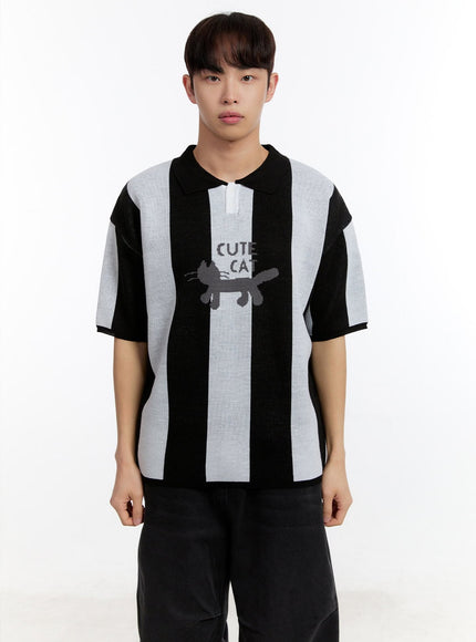 mens-collared-graphic-sweater-ia504 / Black