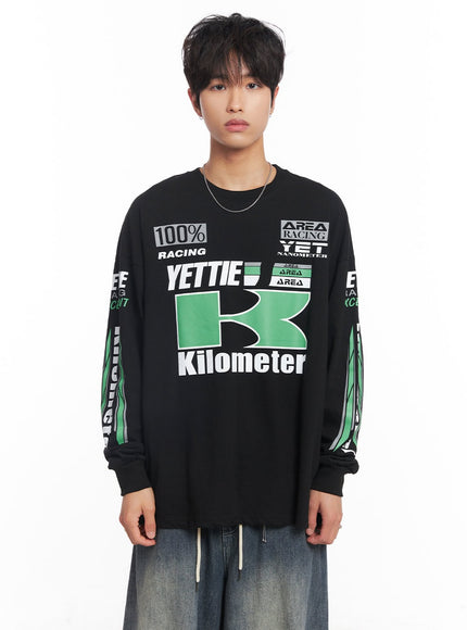 mens-racer-graphic-long-sleeve-top-iy508 / Black