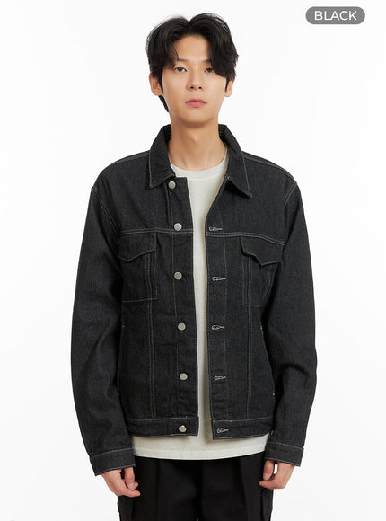 mens-denim-buttoned-jacket-ia402 / Black