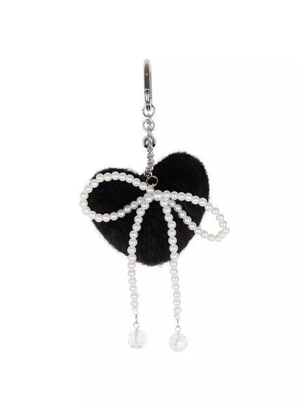 Fluffy Heart Ribbon Charm Keychain IO516