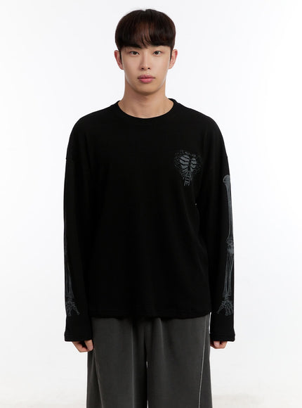 mens-skeleton-graphic-long-sleeve-top-ia504 / Black