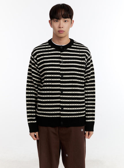 mens-striped-button-up-cardigan-ia504 / Black