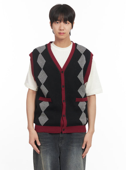 mens-argyle-v-neck-sweater-vest-ia511 / Black
