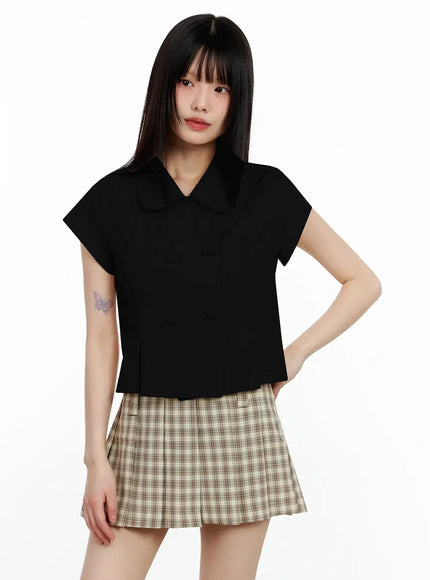 cute-button-detail-cropped-jacket-im530 / Black