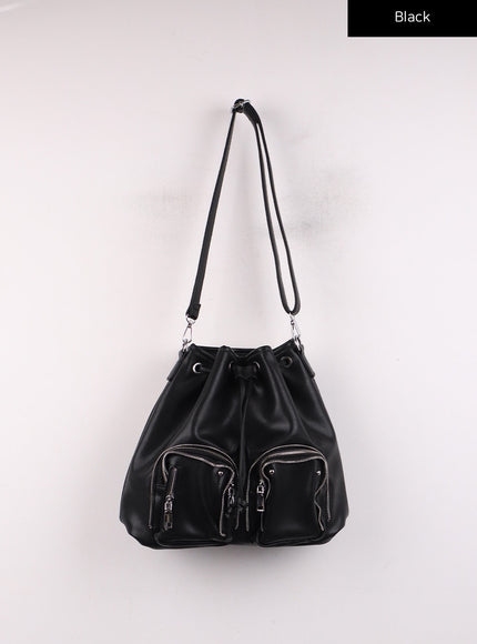 faux-leather-adjustable-string-bag-ij419 / Black