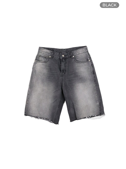 mens-destroyed-hem-denim-shorts-ia401 / Black