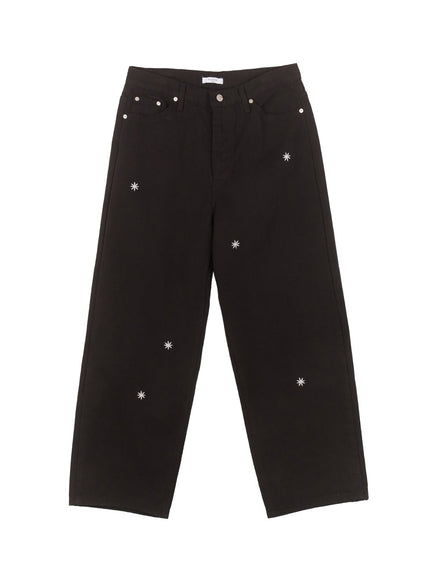 mens-wide-leg-pants-with-embroidered-flowers-ia504 / Black