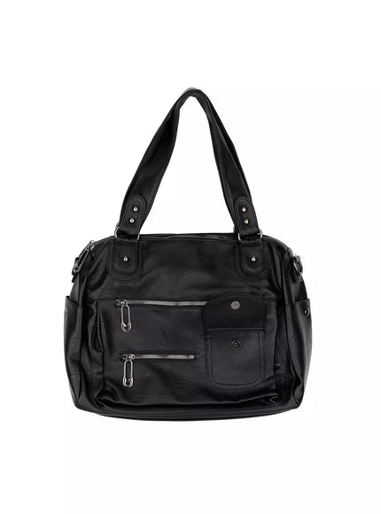 multi-pocket-faux-leather-bag-ia523 / Black