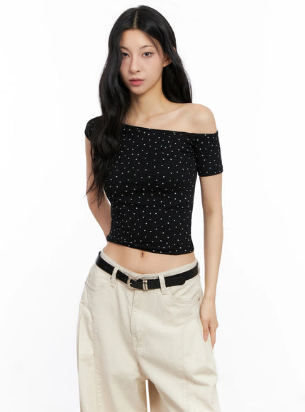 star-print-off-shoulder-crop-top-ig508 / Black