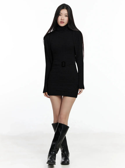 buckle-knit-dress-and-cardigan-set-im506 / Black