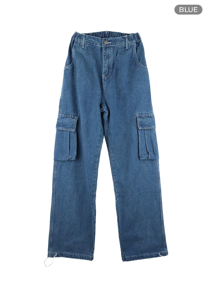mens-denim-cargo-straight-leg-jeans-ia402 / Blue