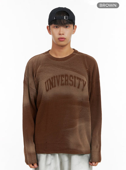 mens-knit-lettering-sweater-is419 / Brown